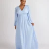 Balloon Sleeve Chiffon Bridesmaid Dress - Cornflower Blue