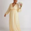 Balloon Sleeve Chiffon Bridesmaid Dress - Butter Lemon