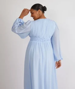 Balloon Sleeve Chiffon Bridesmaid Dress - Cornflower Blue