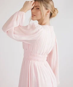 Balloon Sleeve Chiffon Bridesmaid Dress - Pale Pink