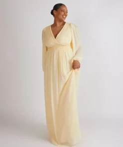 Balloon Sleeve Chiffon Bridesmaid Dress - Butter Lemon