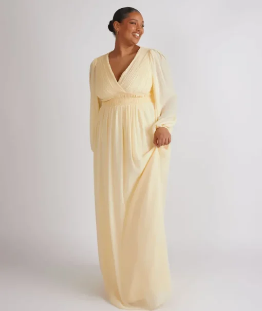 Balloon Sleeve Chiffon Bridesmaid Dress - Butter Lemon