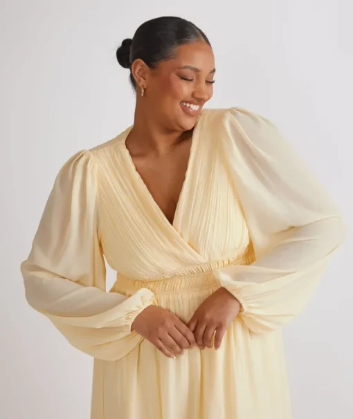 Balloon Sleeve Chiffon Bridesmaid Dress - Butter Lemon