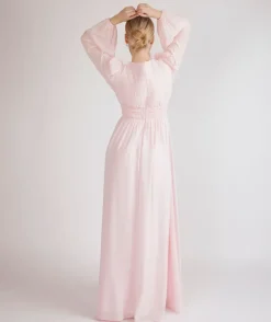 Balloon Sleeve Chiffon Bridesmaid Dress - Pale Pink