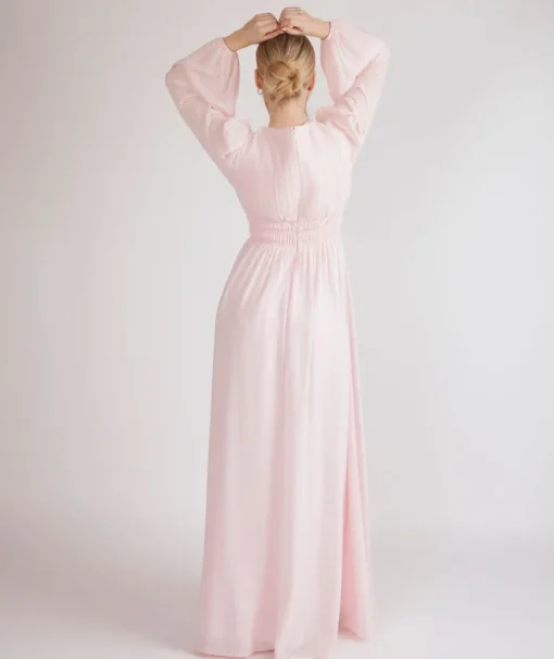 Balloon Sleeve Chiffon Bridesmaid Dress - Pale Pink