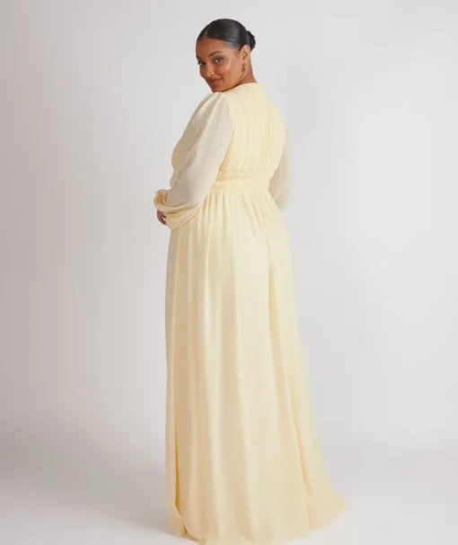 Balloon Sleeve Chiffon Bridesmaid Dress - Butter Lemon