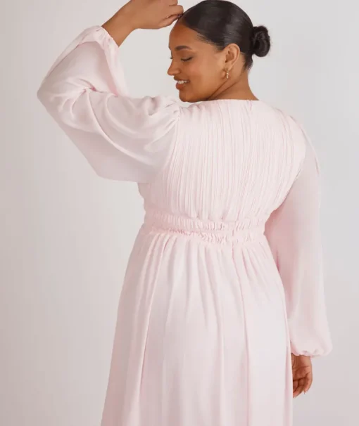 Balloon Sleeve Chiffon Bridesmaid Dress - Pale Pink