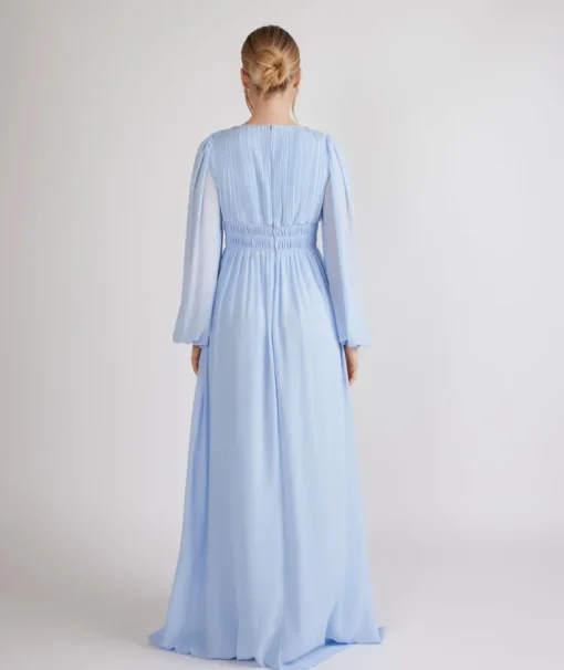 Balloon Sleeve Chiffon Bridesmaid Dress - Cornflower Blue