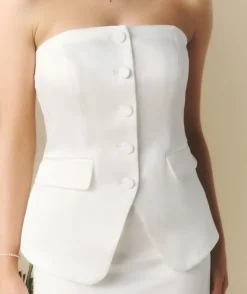 Bandeau Button Through Tailored Waistcoat - White