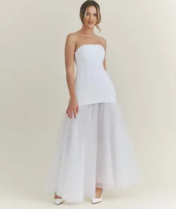Bandeau Drop Waist Maxi Dress – White