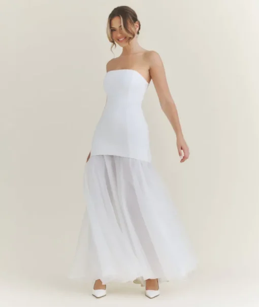 Bandeau Drop Waist Maxi Dress – White