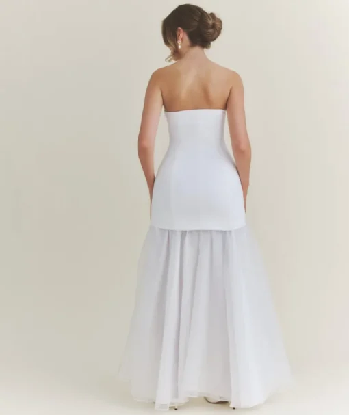 Bandeau Drop Waist Maxi Dress – White
