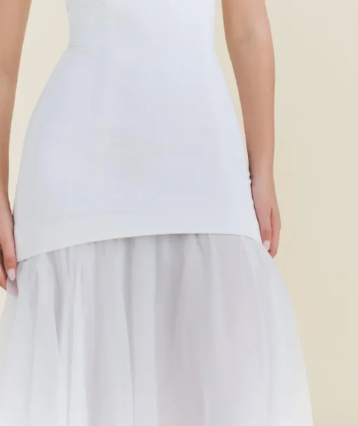 Bandeau Drop Waist Maxi Dress – White