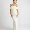 Bardot Gathered Crepe Bridesmaid Dress - Almond