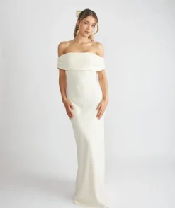 Bardot Gathered Crepe Bridesmaid Dress - Almond
