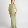 Bardot Gathered Crepe Bridesmaid Dress - Sage