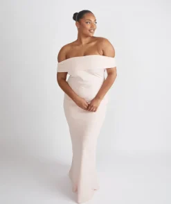 Bardot Gathered Crepe Bridesmaid Dress - Blush