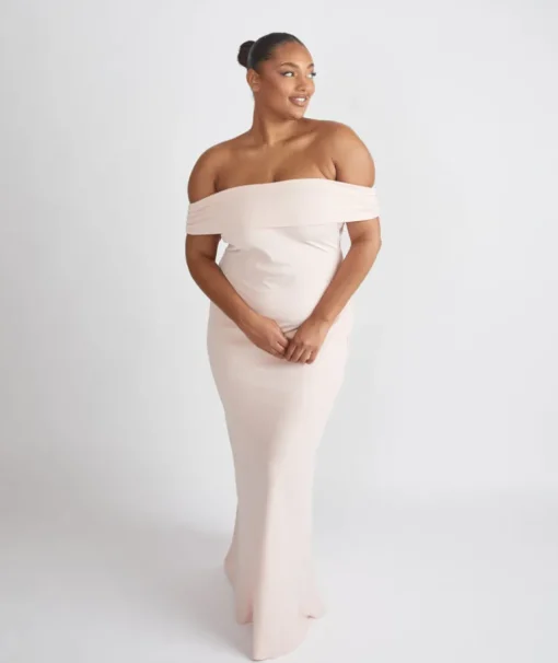 Bardot Gathered Crepe Bridesmaid Dress - Blush