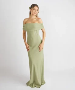 Bardot Gathered Crepe Bridesmaid Dress - Sage