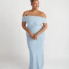 Bardot Gathered Crepe Bridesmaid Dress - Pale Blue