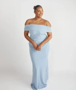 Bardot Gathered Crepe Bridesmaid Dress - Pale Blue