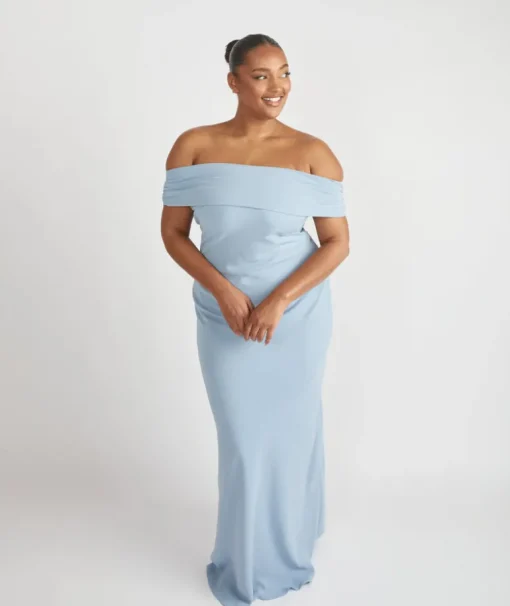 Bardot Gathered Crepe Bridesmaid Dress - Pale Blue