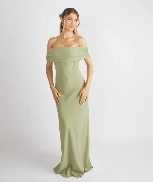 Bardot Gathered Crepe Bridesmaid Dress - Sage