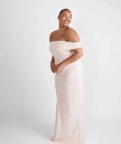 Bardot Gathered Crepe Bridesmaid Dress - Blush