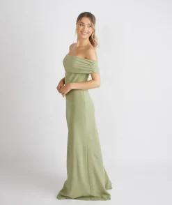 Bardot Gathered Crepe Bridesmaid Dress - Sage