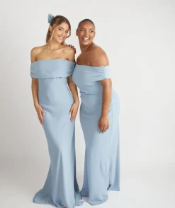 Bardot Gathered Crepe Bridesmaid Dress - Pale Blue