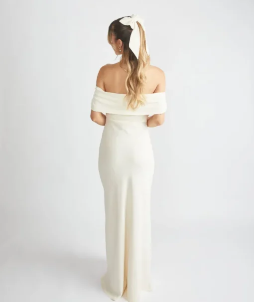Bardot Gathered Crepe Bridesmaid Dress - Almond