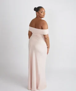 Bardot Gathered Crepe Bridesmaid Dress - Blush