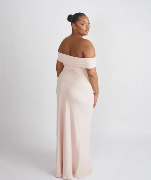 Bardot Gathered Crepe Bridesmaid Dress - Blush