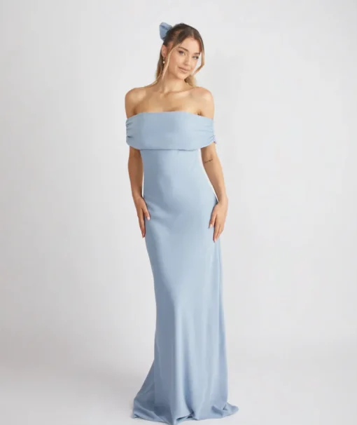 Bardot Gathered Crepe Bridesmaid Dress - Pale Blue