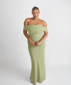 Bardot Gathered Crepe Bridesmaid Dress - Sage