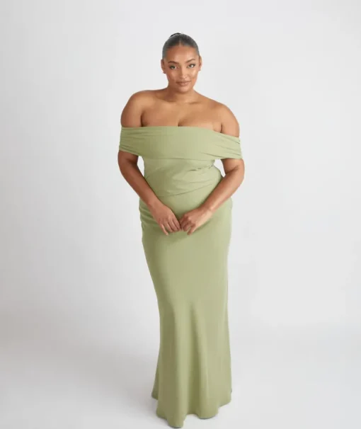 Bardot Gathered Crepe Bridesmaid Dress - Sage