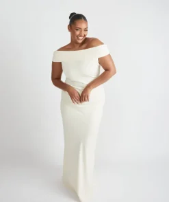Bardot Gathered Crepe Bridesmaid Dress - Almond