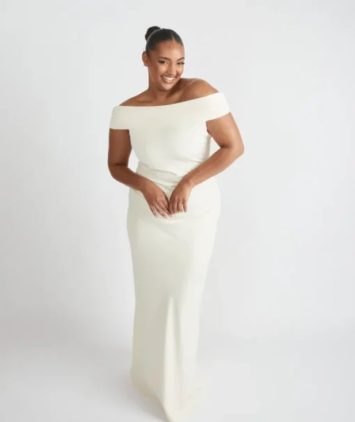 Bardot Gathered Crepe Bridesmaid Dress - Almond