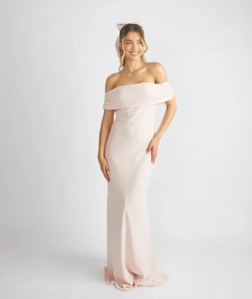 Bardot Gathered Crepe Bridesmaid Dress - Blush