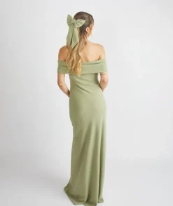 Bardot Gathered Crepe Bridesmaid Dress - Sage