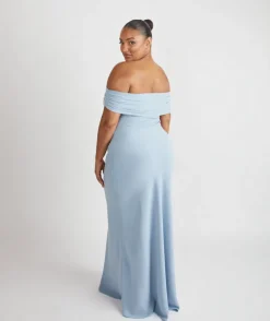 Bardot Gathered Crepe Bridesmaid Dress - Pale Blue