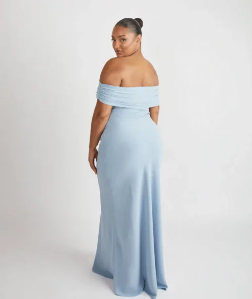 Bardot Gathered Crepe Bridesmaid Dress - Pale Blue