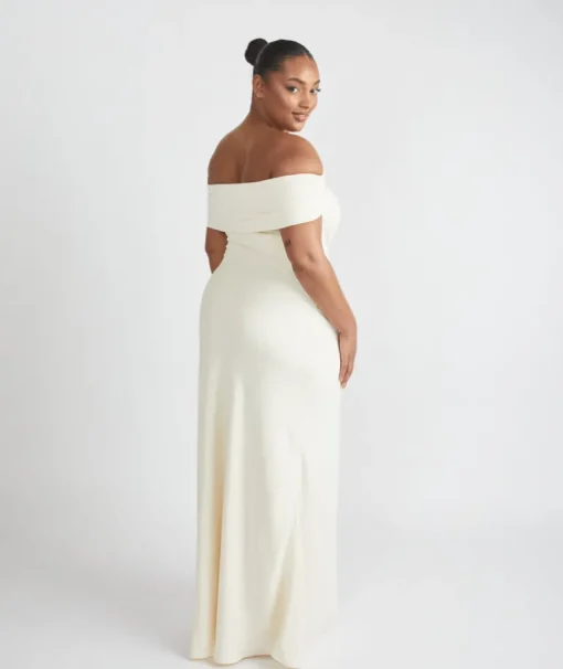 Bardot Gathered Crepe Bridesmaid Dress - Almond