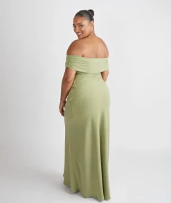 Bardot Gathered Crepe Bridesmaid Dress - Sage