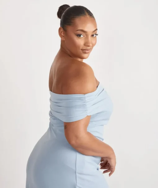 Bardot Gathered Crepe Bridesmaid Dress - Pale Blue