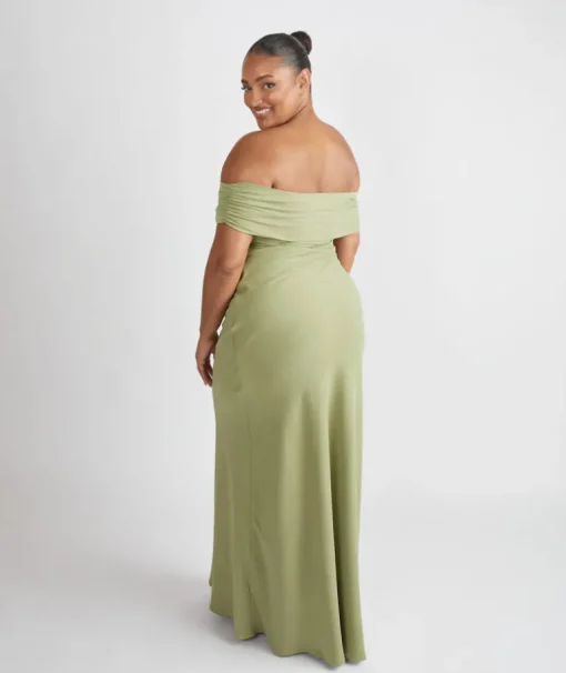 Bardot Gathered Crepe Bridesmaid Dress - Sage