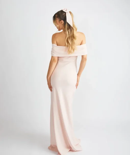 Bardot Gathered Crepe Bridesmaid Dress - Blush