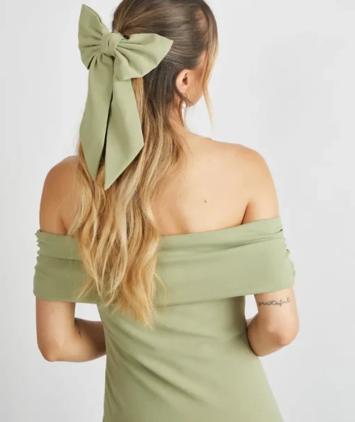Bardot Gathered Crepe Bridesmaid Dress - Sage