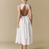 Bow Back Dropped Waist Midi Dress - White