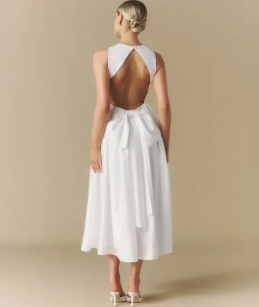 Bow Back Dropped Waist Midi Dress - White
